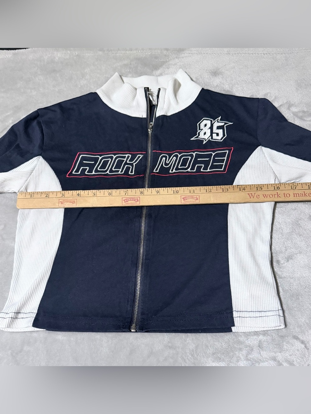 Black & White Zip-Front Varsity Jacket with Graphic Panels - Picture 6 of 7